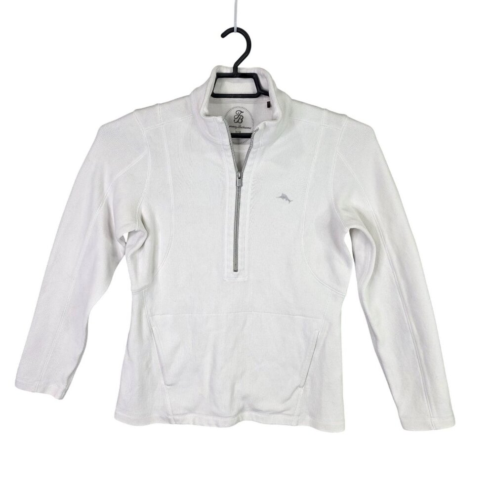 Womens Tommy Bahama White 1/2 Zip Pullover Sweatshirt Cotton Blend Long Sleeve M